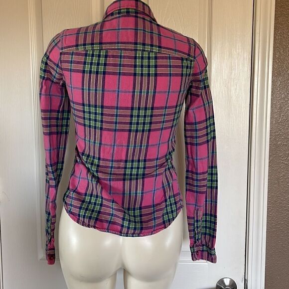 HOLLISTER pink and plaid and green button down shirt size xs - Picture 3 of 6
